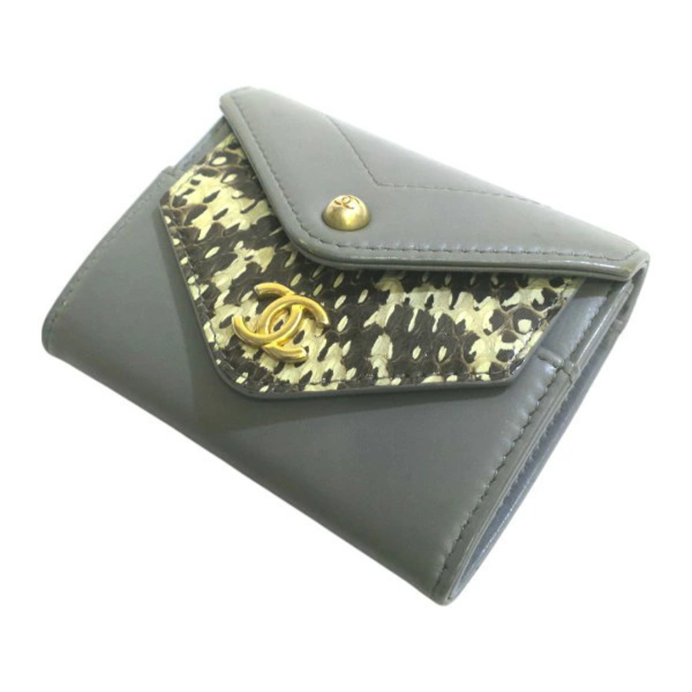 Chanel Chevron Leather x Python Coco Mark Chain Wallet AB